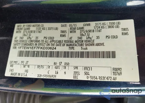 2015 Ford F-150 Xlt z USA, uszkodzony, nr VIN 1FTEW1EF7FKD33624